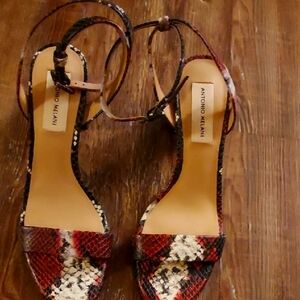 ANTONIO MELANI Red and Brown Snakeskin Sandals